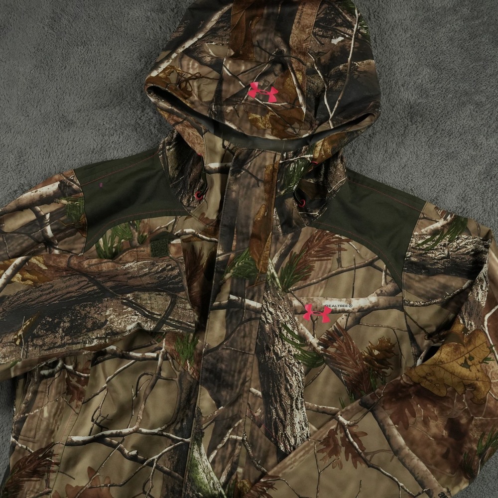 Under Armour Camo Jacket Womens M Realtree Full Zip Waterproof‎ Hunting Outdoor